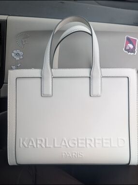 Karl Lagerfeld Paris White Embossed Tote Bag